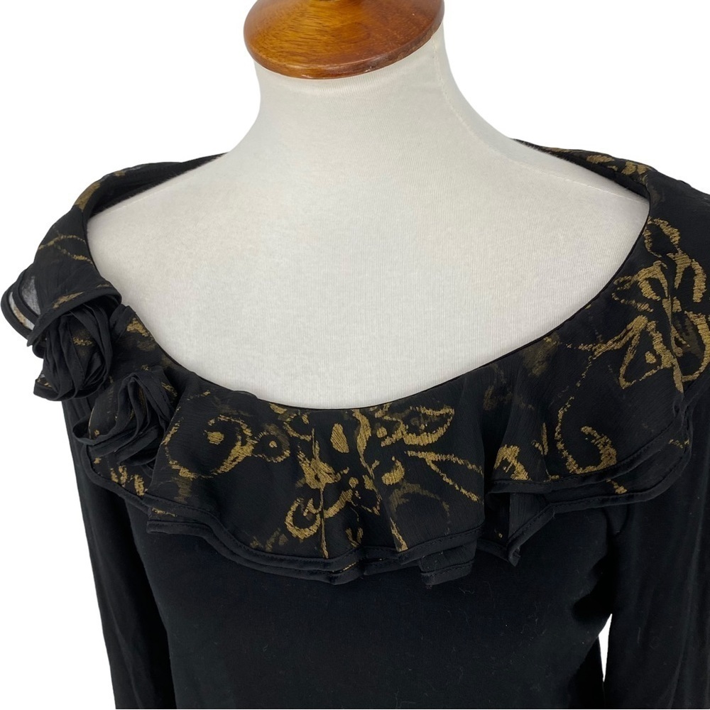 Lauren Ralph Lauren black scoop neck ruffled blouse, L